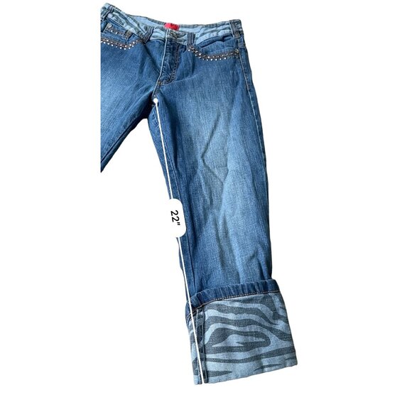 V Christina Y2K Capri Crop Jeans 8 Medium Wash Studded 90s Mobwife Western - Picture 9 of 10